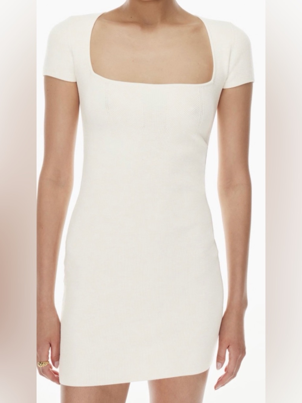 Babaton Emerge Dress XS Cream Ribbed Knit Square Neck Bodycon Mini Aritzia